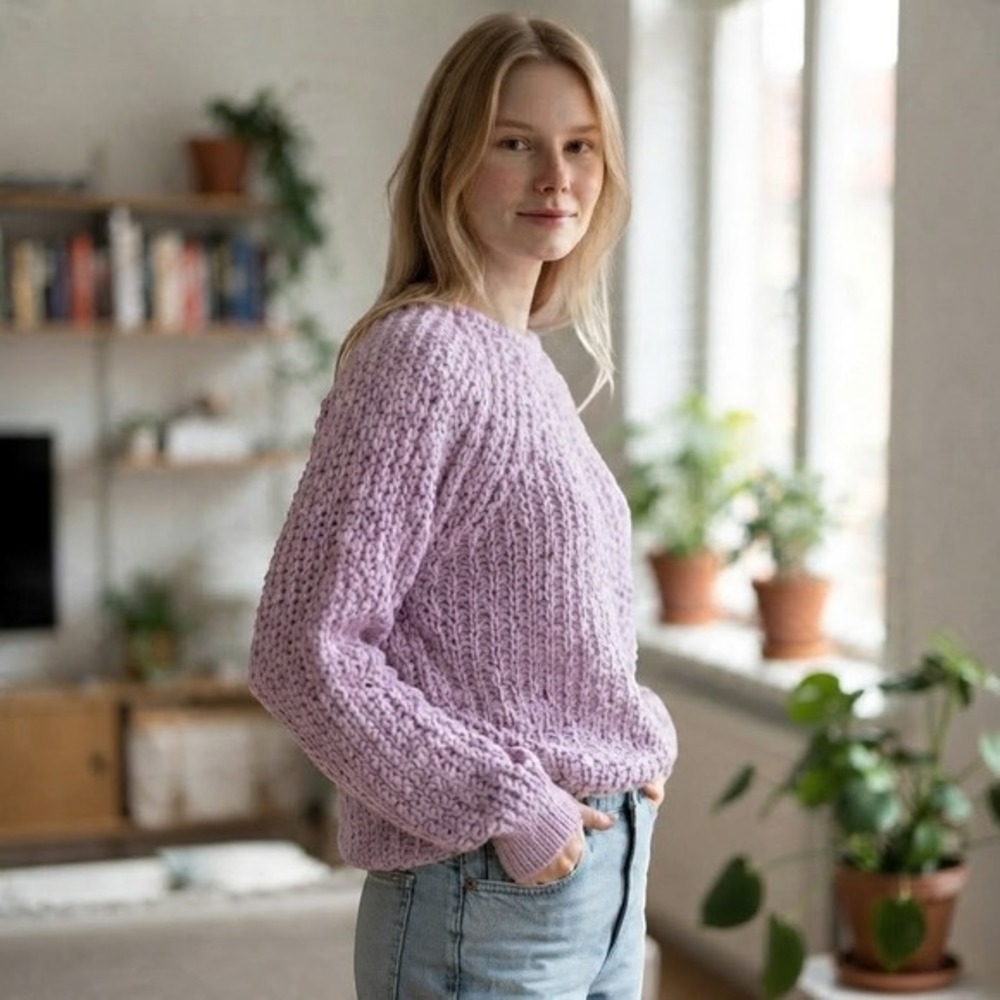 Free People Sweater In A Swirl Pink 100% Cotton Oversized Open Knit Chunky Small